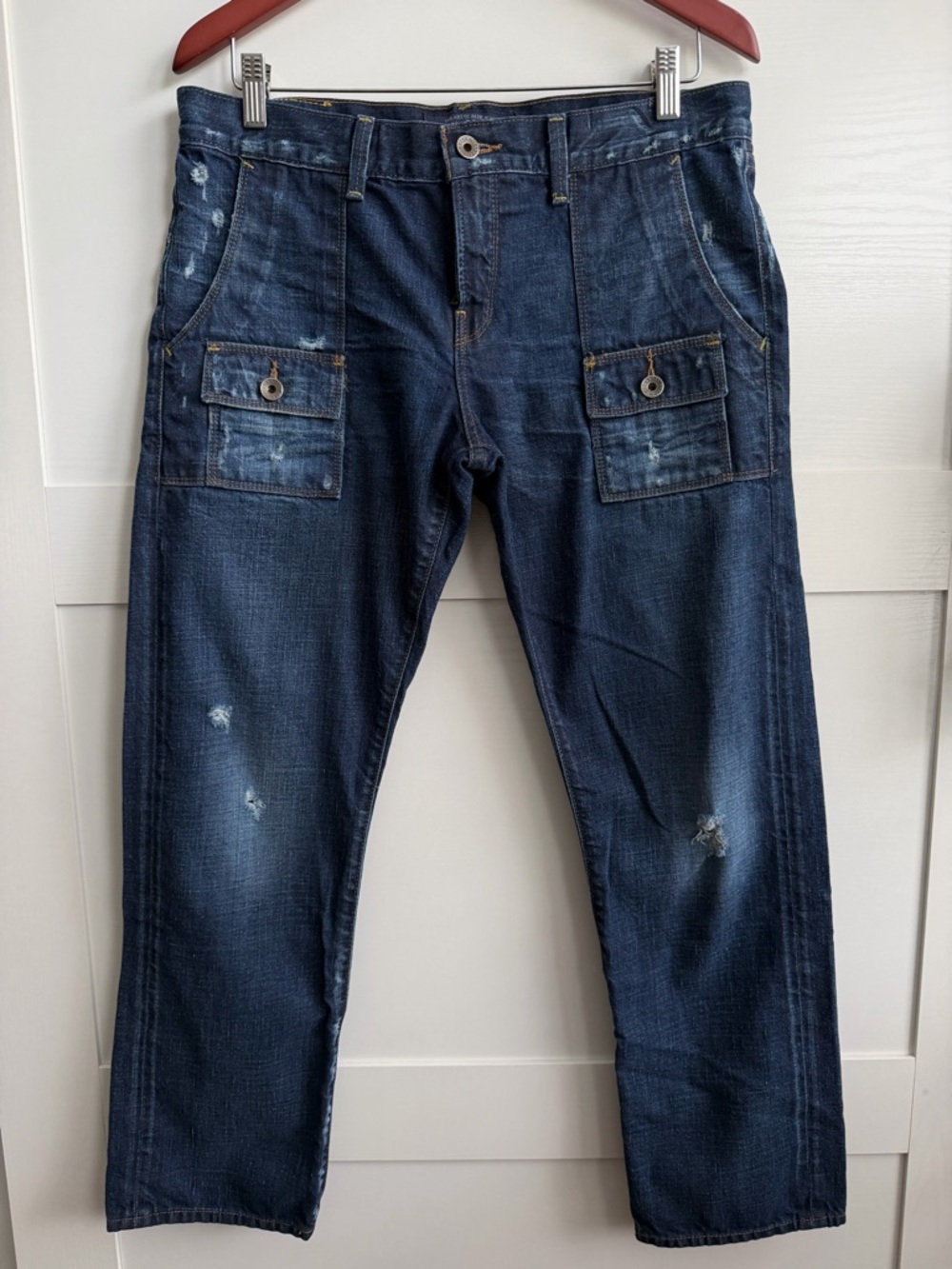 Lucky Brand Distressed Pork Chop Ankle Crop Dark Blue Jeans
